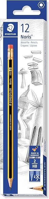 STAEDTLER 122-HB Noris Graphite Pencils with Eraser-Tip - HB (Box of 12)