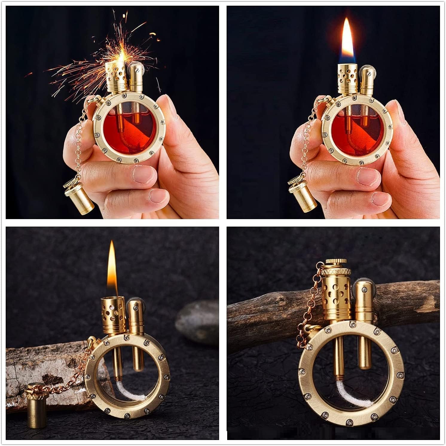 Vintage Antique Kerosene Lighter with Creative Transparent Bottle Design, Cool Steampunk Style, Grinding Wheel Ignition - Unique Birthday Gifts for Men (Gold)