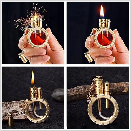 Miniatura 6 de Encendedor de queroseno antiguo vintage con diseño creativo de botella transparente, estilo steampunk fresco, rueda de encendido, regalos de
