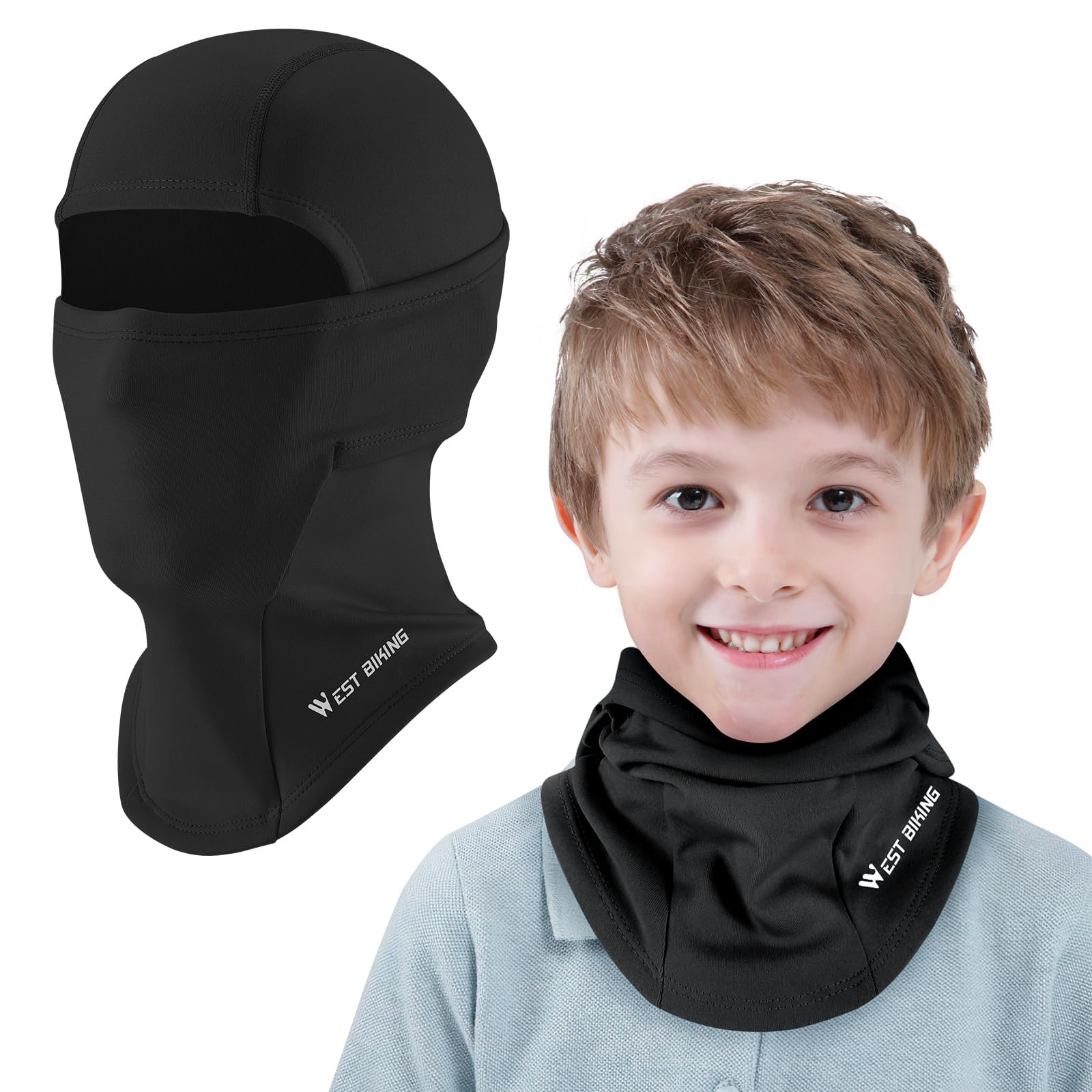 Kids Baclava Face Mask, Summer Cooling Face Cover UV Protector Lightweight Neck Gaiter Skiing Cycling Fishing Black