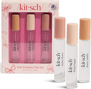 Kitsch Hair Perfumes for Women – Hair Spray & Body Mist – Trio Set, 3x10mL | Clean, Deodorizing & Patented Odor-Eliminating Technology – Freshen Hair, Body & Pillows – Made in USA