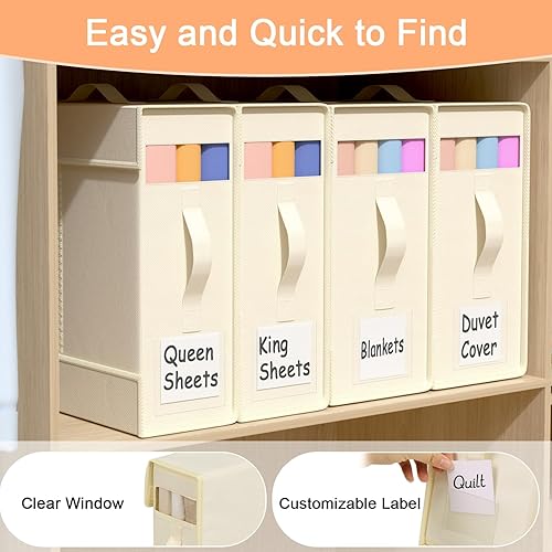Miniatura 4 de Miaocona Paquete de 4 organizadores de sábanas de tamaño L, caja de almacenamiento plegable de sábanas con cartón de ayuda plegable, organizador de