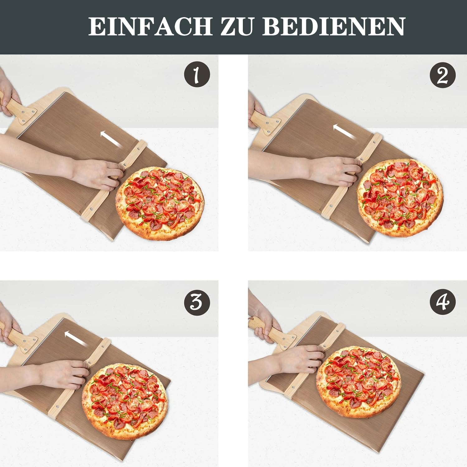 Pala deslizante para pizza, 30 cm, antiadherente, con cortador de pizza, resistente al calor a 300 °C, mango de bambú de 55 cm, herramienta de transferencia de pizza extraíble para interior y exterior