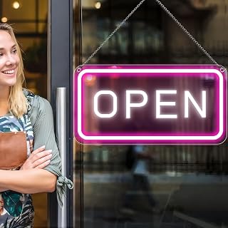 Neon Open Sign 16''x9'', Super Bright LED Open Signs for Business, Adjustable Brightness Open Sign Powered by USB with ON/OFF Switch, for Party Club Hotel Window Wall Store (Pink&White, Horizontal)