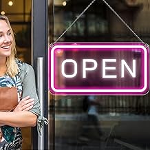 Neon Open Sign 16''x9'', Super Bright LED Open Signs for Business, Adjustable Brightness Open Sign Powered by USB with ON/OFF Switch, for Party Club Hotel Window Wall Store (Pink&White, Horizontal)