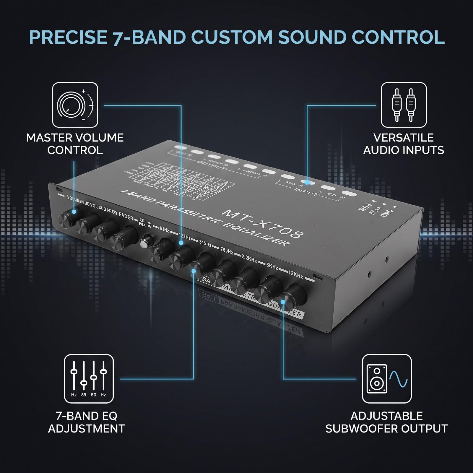 KIMISS 7 Band Auto Equalizer, 6 Kanal, 12V, Subwoofer Steuerung