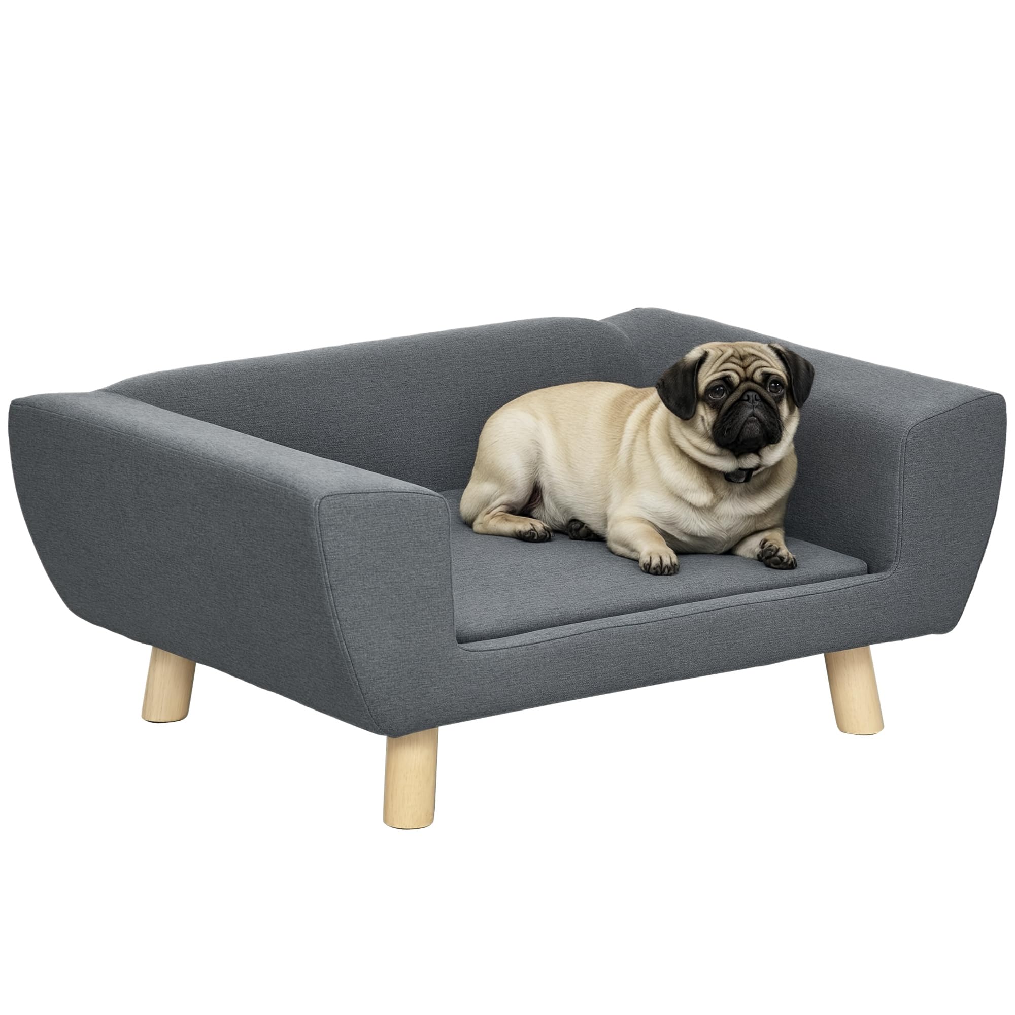 PawHut Canapé Chien lit pour Chien Design scandinave Coussin Moelleux Pieds Bois Massif dim. 87 x 61 x 36 cm Polyester Gris