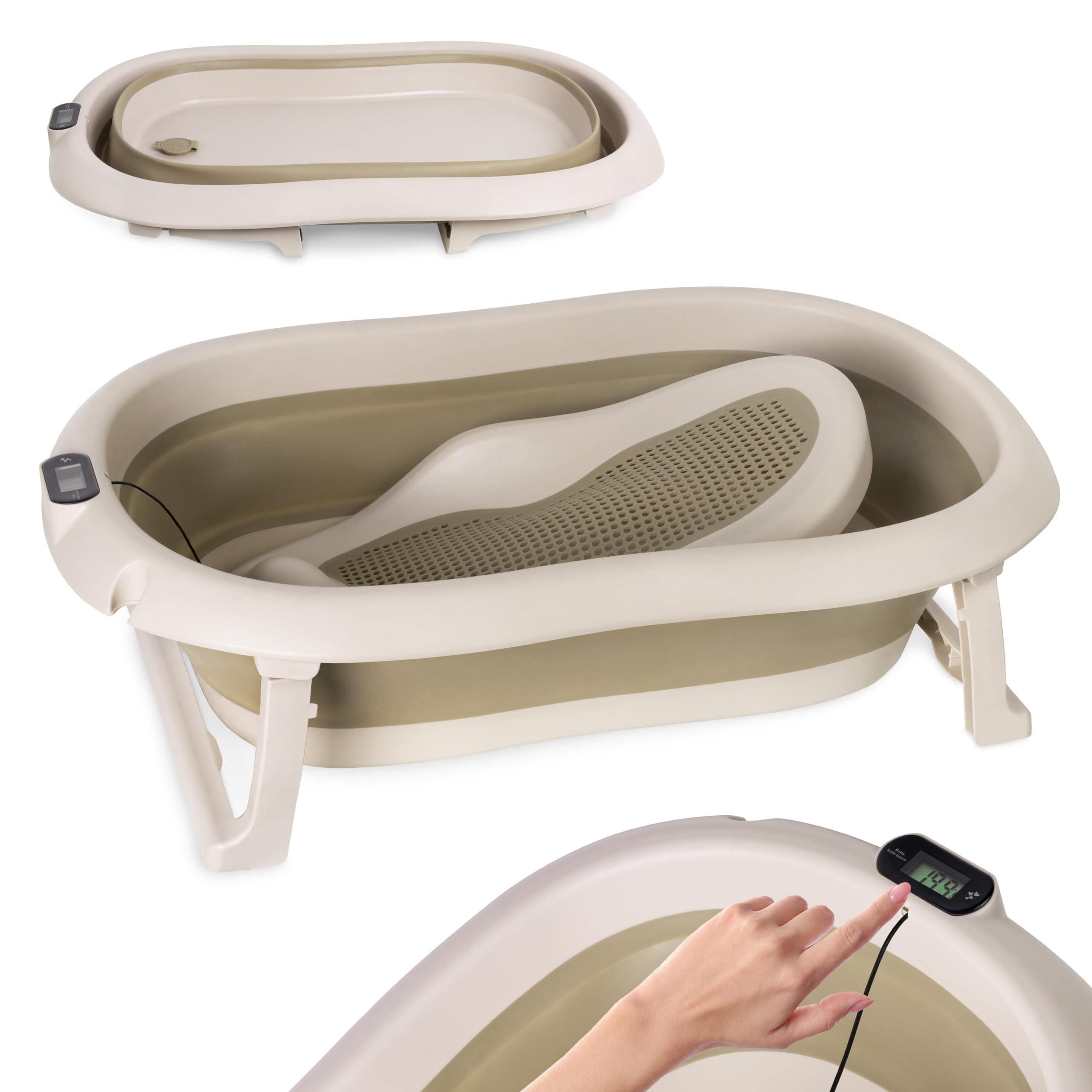 Baignoire bébé pliable 80 cm avec thermomètre et siège de bain antidérapante 0-36 mois
