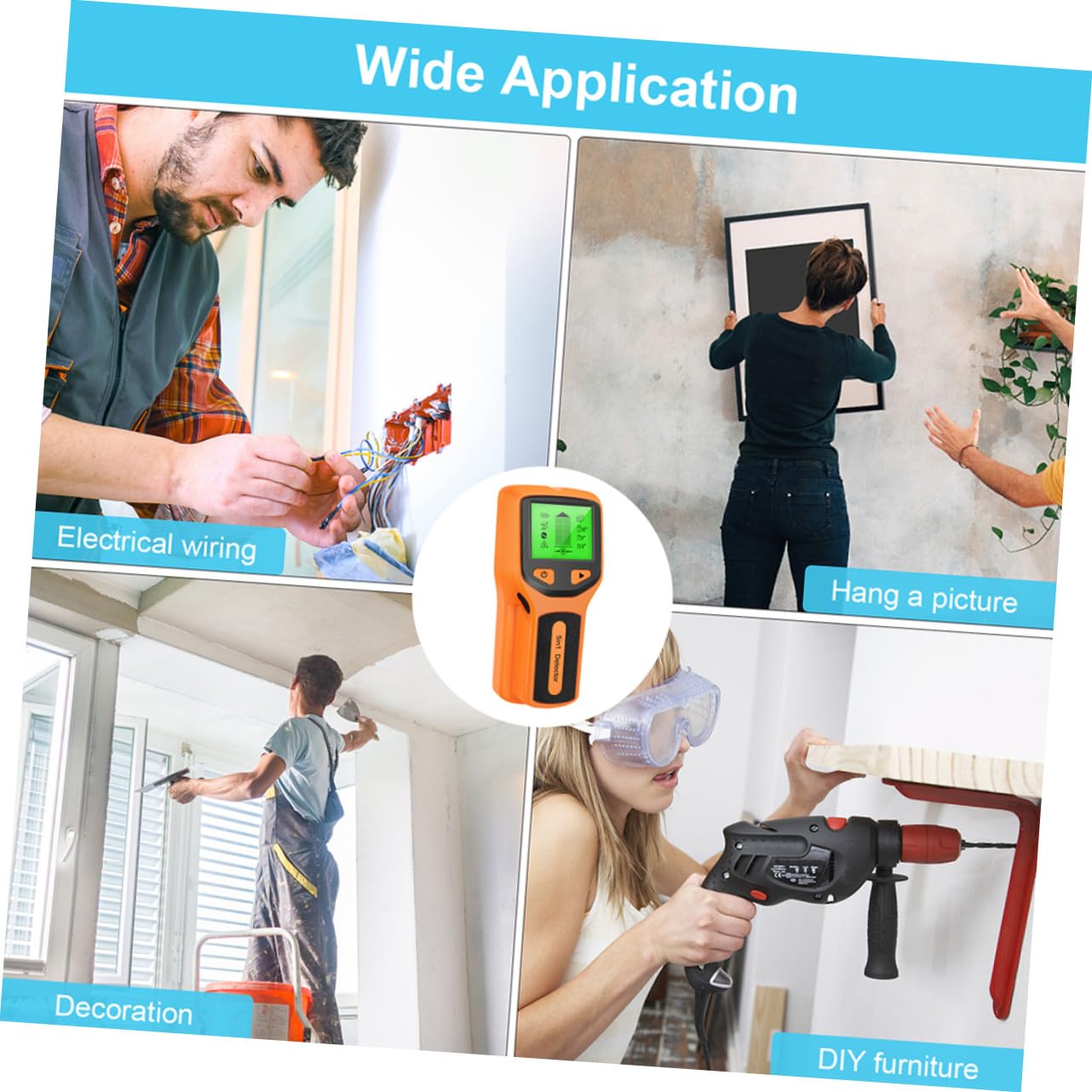 Toddmomy Détecteur Mural Multifonction, Capteur Électronique Rapide, Scanner de Métaux et Câbles, Détection Bois et Fils Intégrés, Outil de Mesure pour Bricolage, Usage Professionnel,