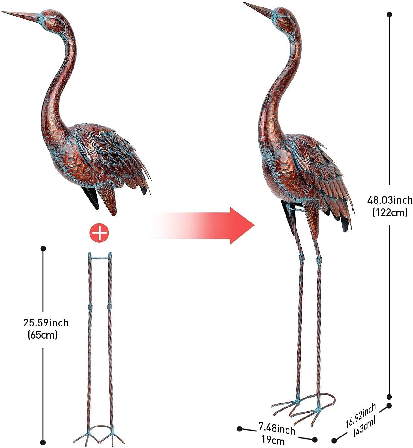 chisheen Garden Statues Outdoor Crane Peacock Garden Decor Metal Yard Art Sculptures