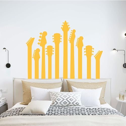 Miniatura 8 de Calcomanía de pared de vinilo con silueta de cuello de guitarra, calcomanía de decoración del hogar para dormitorio de niños o niñas, sala de juegos