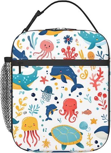 Vista 17 de Bonita lonchera con diseño de flamenco para niños, bolsa aislada de animales con corona para estudiantes, bolsas reutilizables con aislamiento