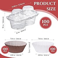 Vista 2 de Tanlade 100 cajas de 2 cavidades para cupcakes, 200 tazas para hornear, 2 compartimentos, recipientes de plástico transparentes apilables