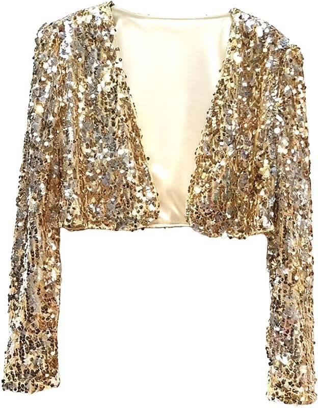 Women's Sequin Bolero Jacket Cropped Open Front Party Cardigan