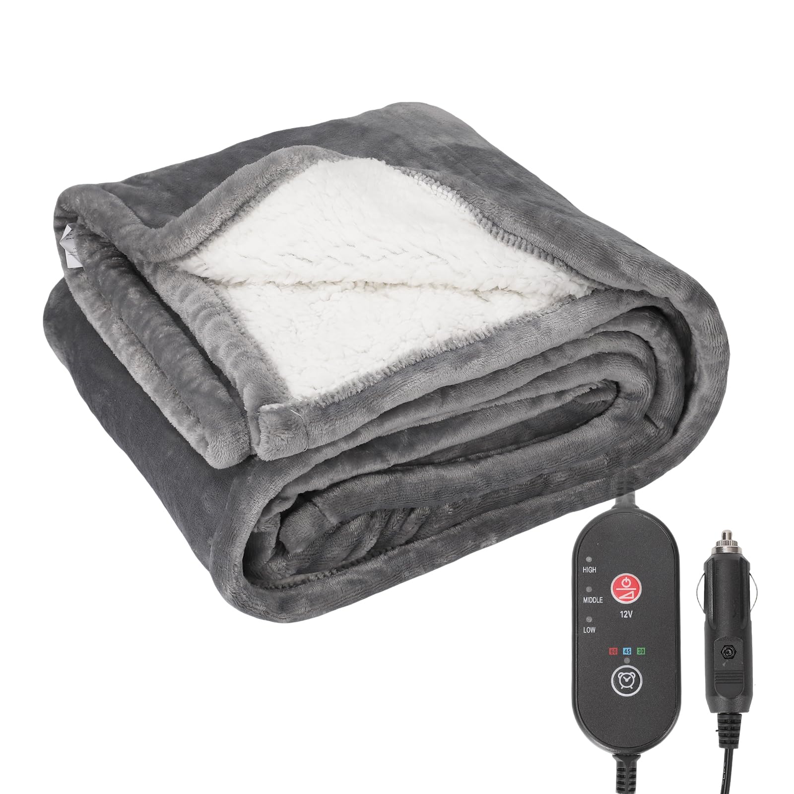 Heizdecke für Auto, 12 V, 3 Wärmestufen und Timer – waschbares Heizkissen für Autositz – lindert Rückenschmerzen und Regeln, ideal für lange Reisen und Winter (A)