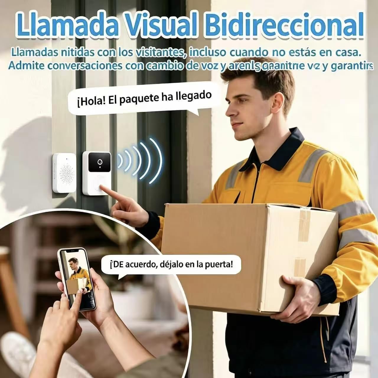 Genérico Timbre Inalámbrico Exterior Impermeable con Cámara HD 1080P - Videoportero WiFi con Visión Nocturna, Visión Nocturna, Audio bidireccional, Instalación Fácil por App Cuenta Propia