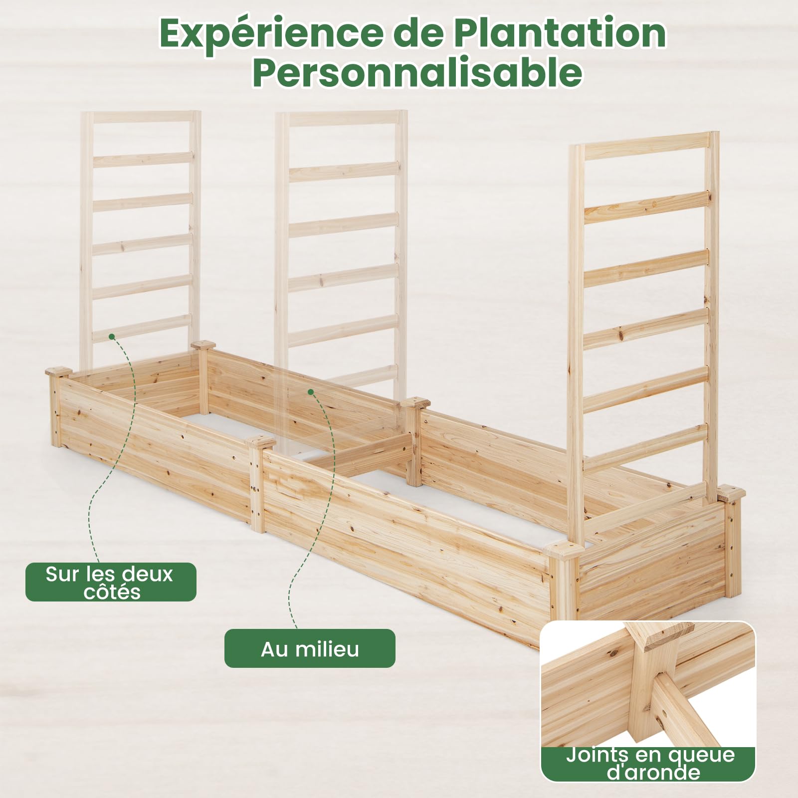 RELAX4LIFE Jardinère Surélevée avec Treillis en Bois, Bac à Fleurs avec Base Ouverte, Carré Potager Surélevé pour Patio Jardin-Culture de Vignes Fruits Légumes Fleurs Herbes (Naturel)