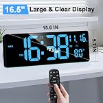 XREXS Digital Wall Clock Large Display, 16.5" LED Wall Clock | Auto DST, Count Up/Down Timer Clock with Remote Control for Living Room Bedroom Office Wall Decor