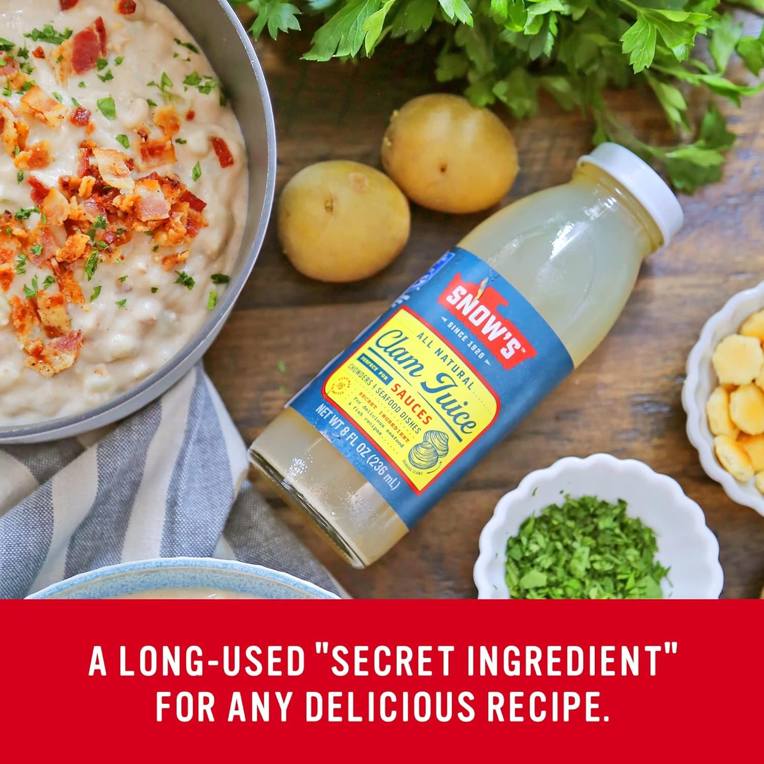 Snow's All Natural Clam Juice, 8 Fluid oz Bottle (Pack of 12) - Gluten Free, Keto Friendly - Great for Pasta & Seafood Recipes