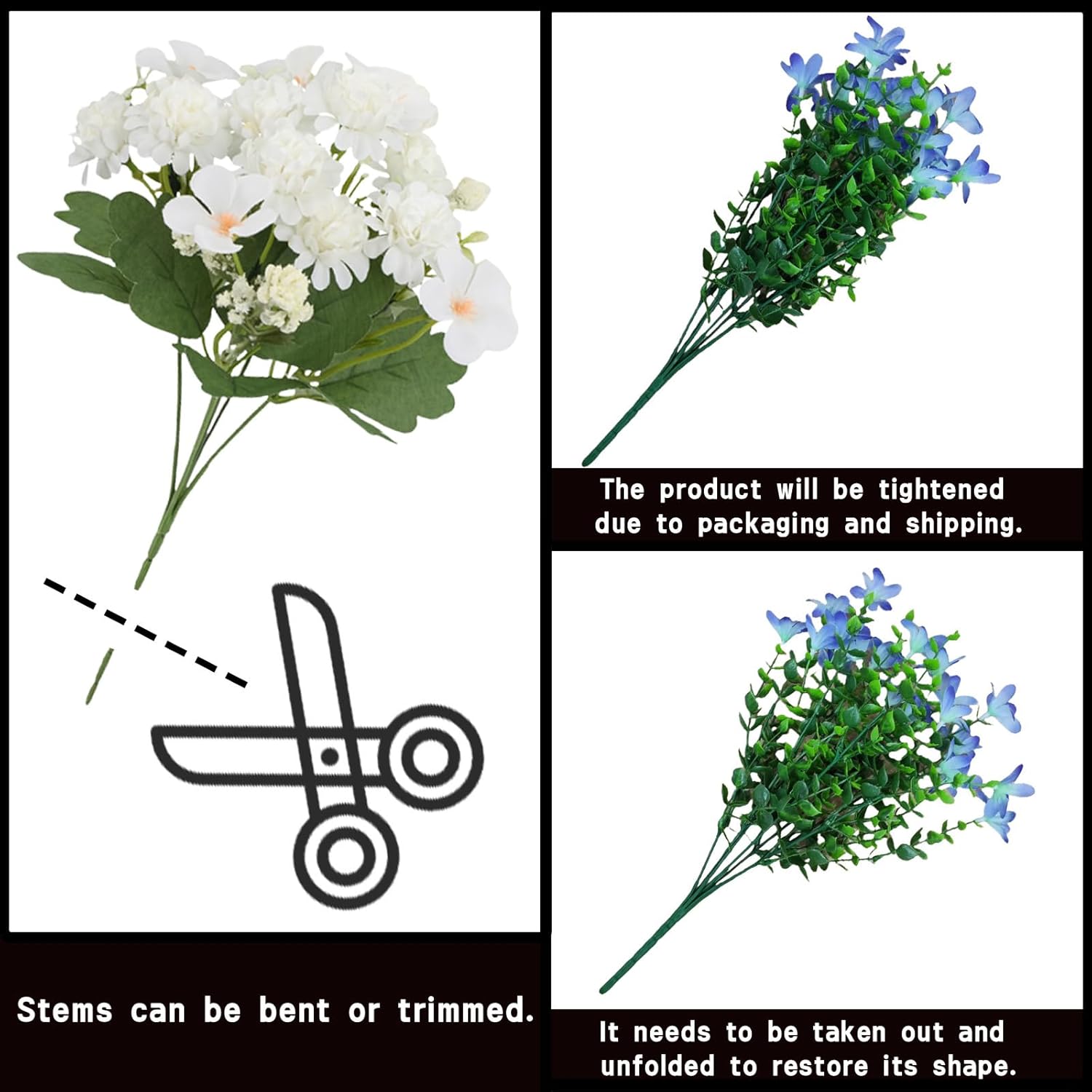 Instructions for bending or trimming artificial flower stems