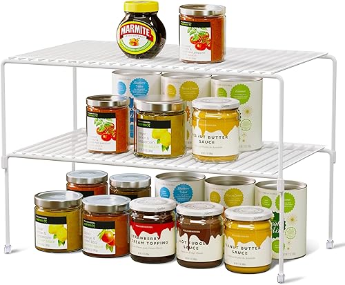 WOSOVO Juego de 2 organizadores de gabinete de cocina y estantes de almacenamiento apilables expandibles con forros antideslizantes para despensa