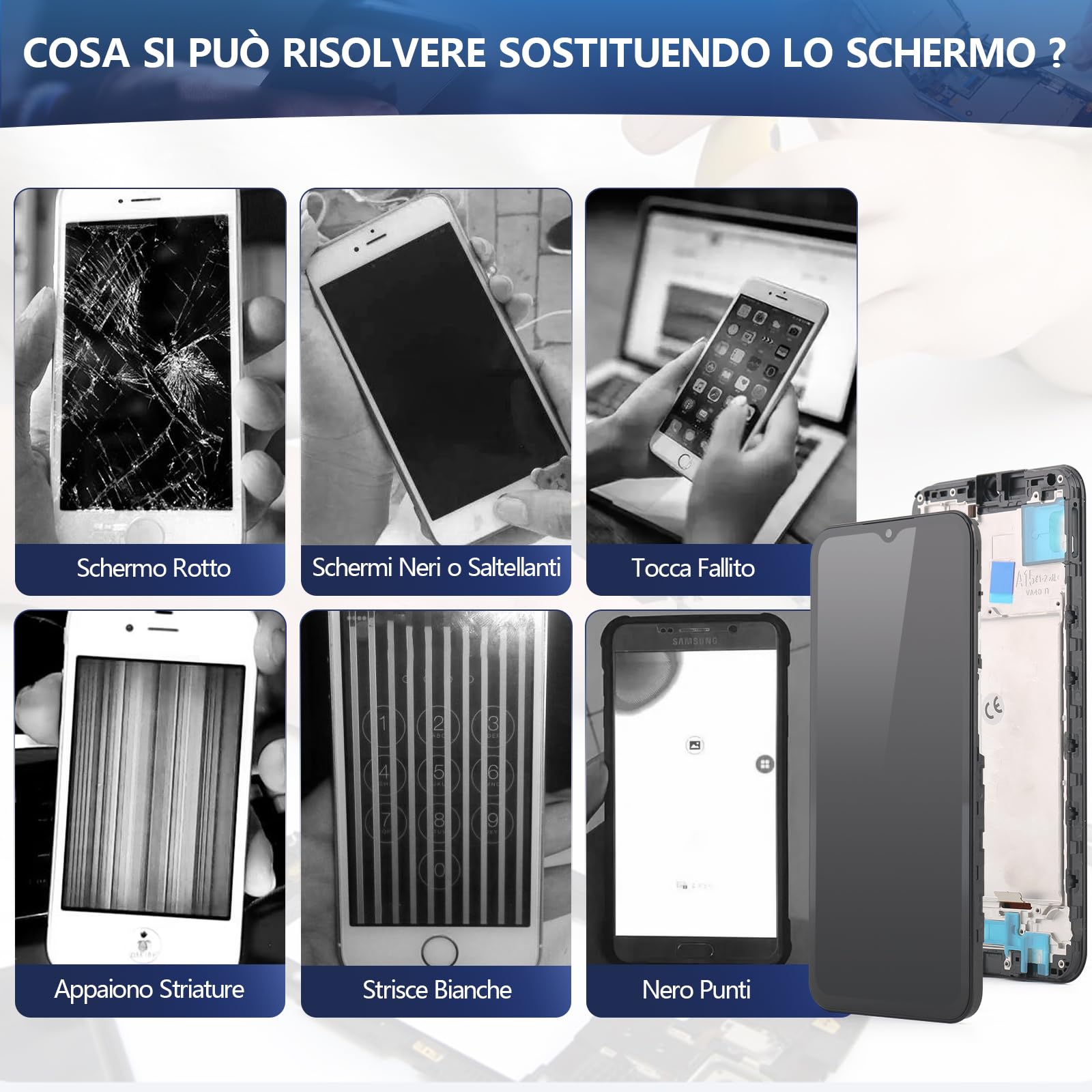 RongZy LCD Schermo per Samsung Galaxy A15 4G di Ricambio Display Touch Screen Digitizer Parti di Riparazione per Samsung Galaxy A15 5G LCD Display con Strumenti(Nero con Cornice, 6.5")
