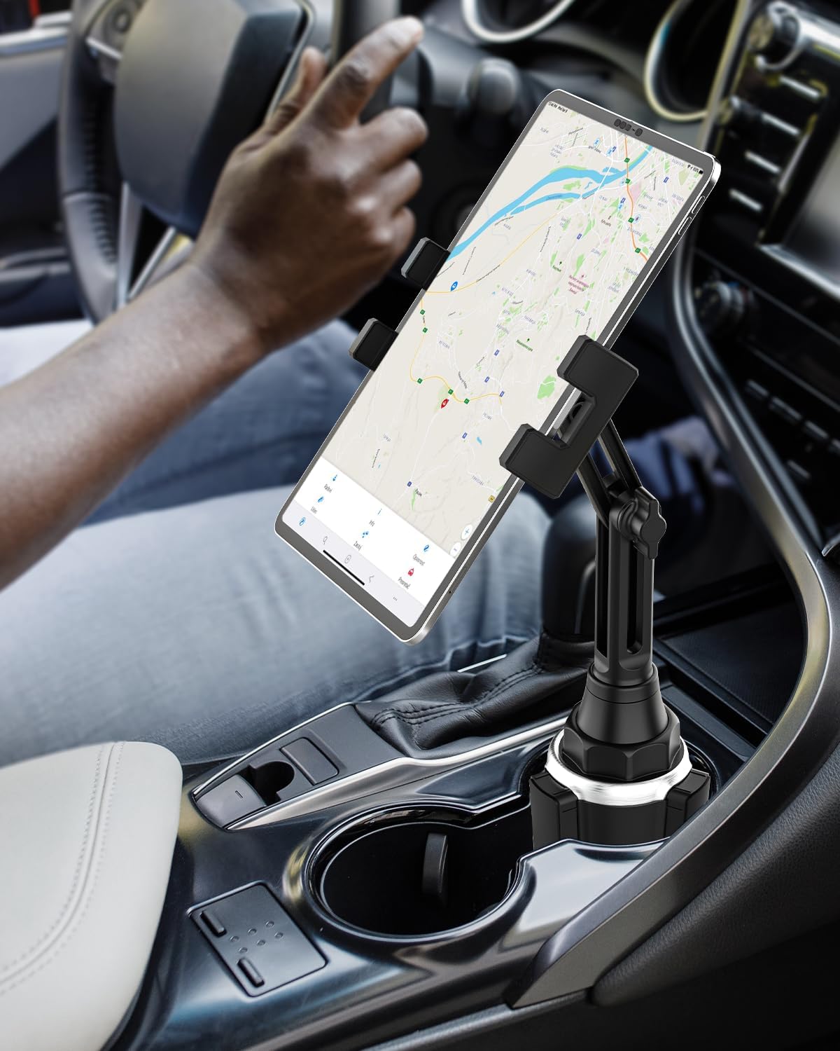 woleyi Cup Holder Tablet Mount, Car/Truck Cupholder Tablet Holder Stand Car Mount with Adjustable Arm, Compatible with iPad Pro, Air, Mini, Galaxy Tab, Z Fold, Fire HD, iPhone and More 4.7-13" Devices