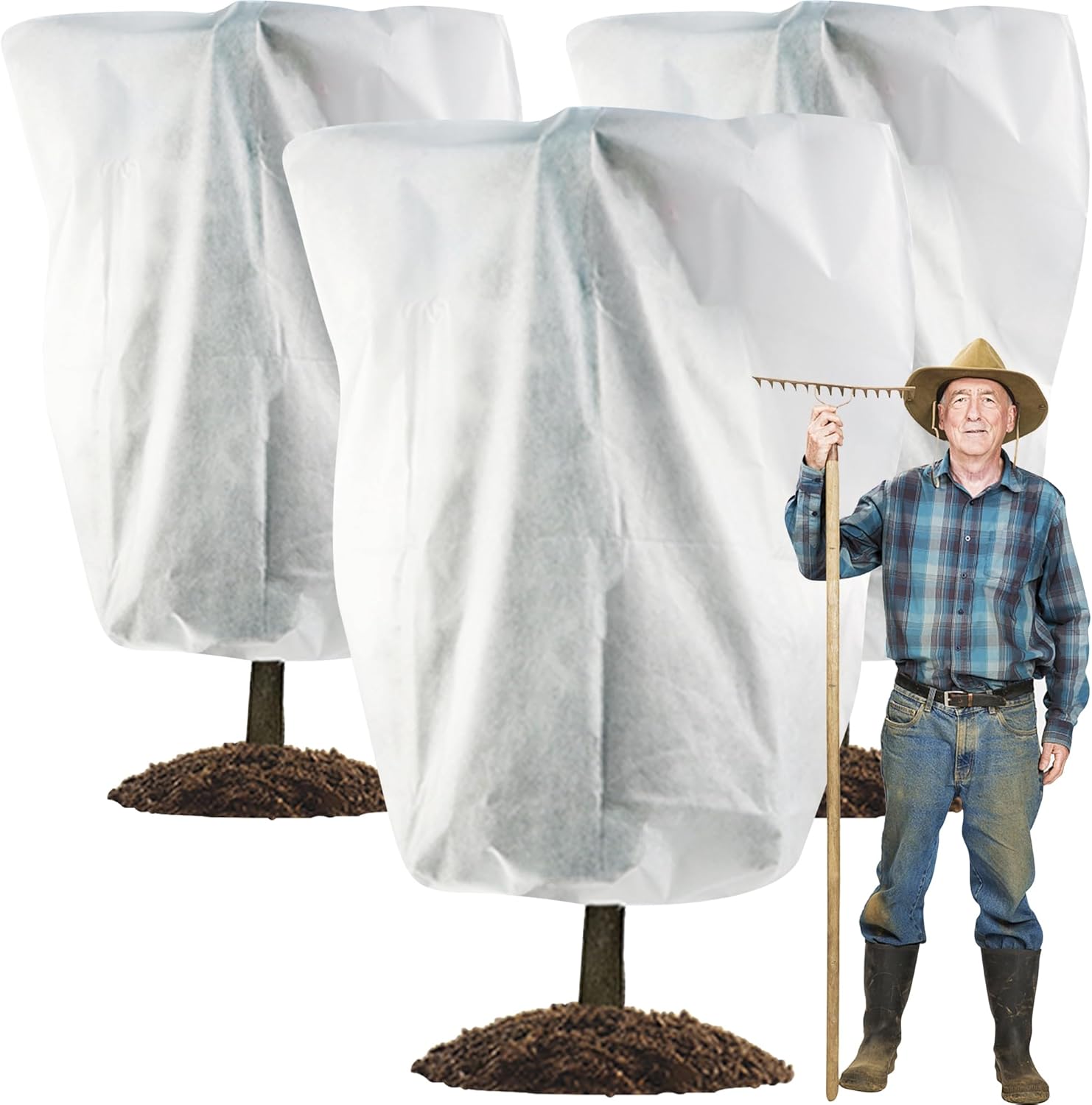 3 Pack H84 x W72 Plant Covers Freeze Protection - Shrub Cover, Winter Tree Cover with Drawstring for Season Extension & Frost Protection, White