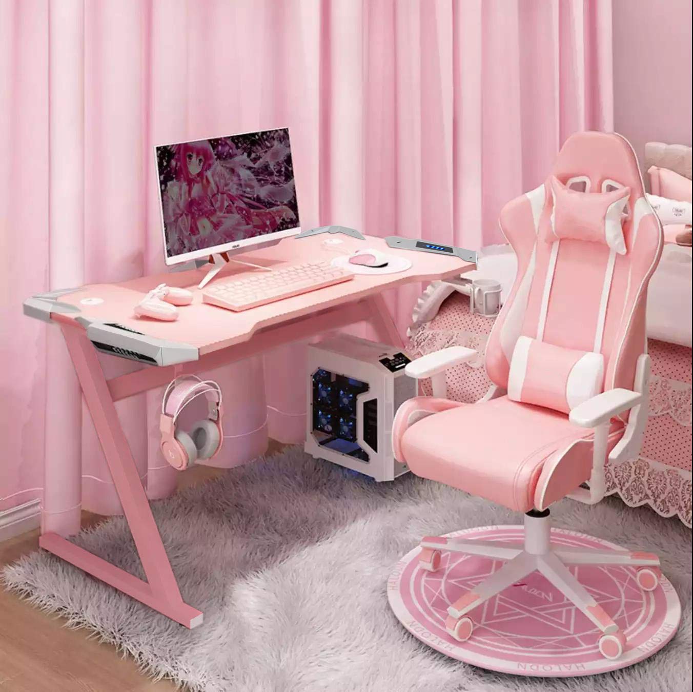 Vordern Armoured Ergonomic Gaming Desk with RGB LED Light, ZShaped