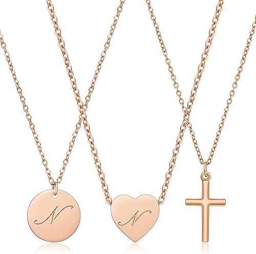 WW Lifetime Initial Pendent Necklace A-Z Letters Alphabet Necklace Sets 18K Rose Gold Stainless Steel Charm Chain Necklace Gift Jewelry for Girls