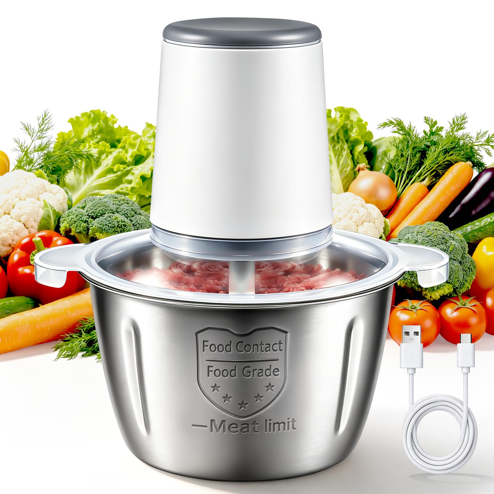 Yousmart Mini Food Processors 2L Cordless Onion Chopper Rechargeable Tool
