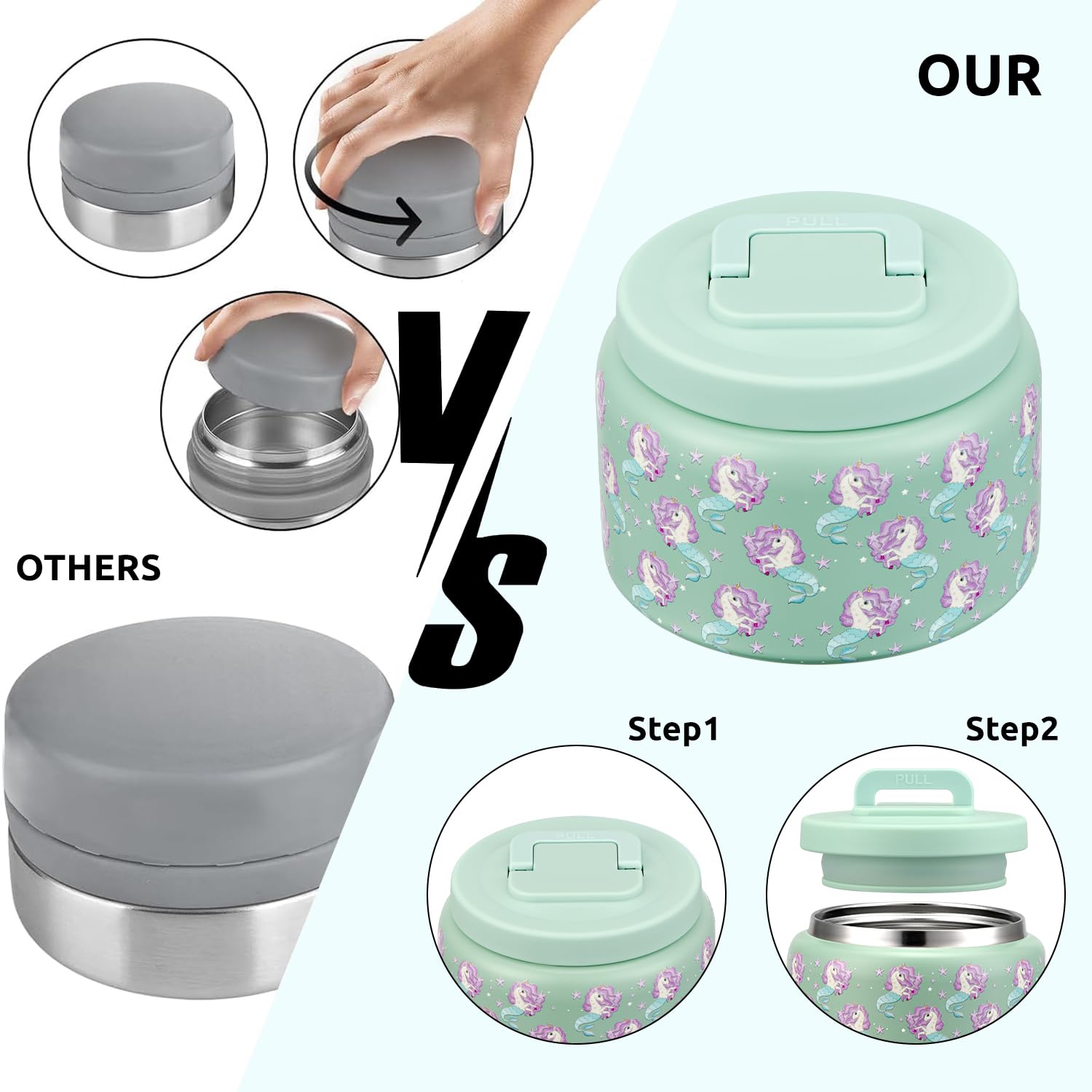 JXXM 8 Oz Thermo Food Jar for Hot & Cold Food for Kids, Insulated Lunch Containers Hot Food Jar,Leak-Proof Vacuum Stainless Steel Wide Mouth Lunch Soup Thermo for School (Blue-Unicorn)