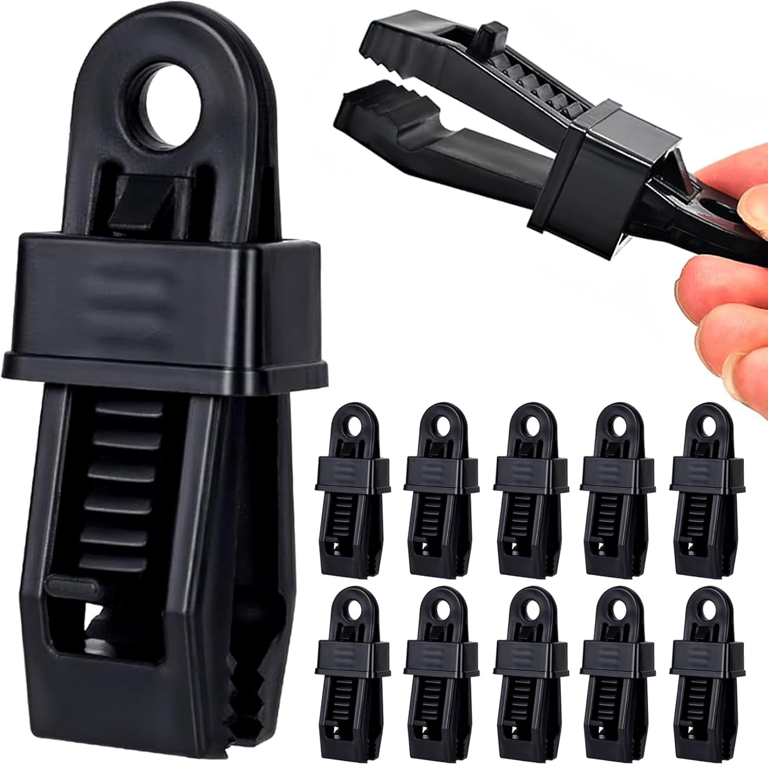HAPYSA Tarp Clips Heavy Duty Lock Grip - Tent Clip, Tent Clamp, Tarp Hold Down Clips, Awning Clamps for Canopy Outdoor Camping (Black) (20 PCS)
