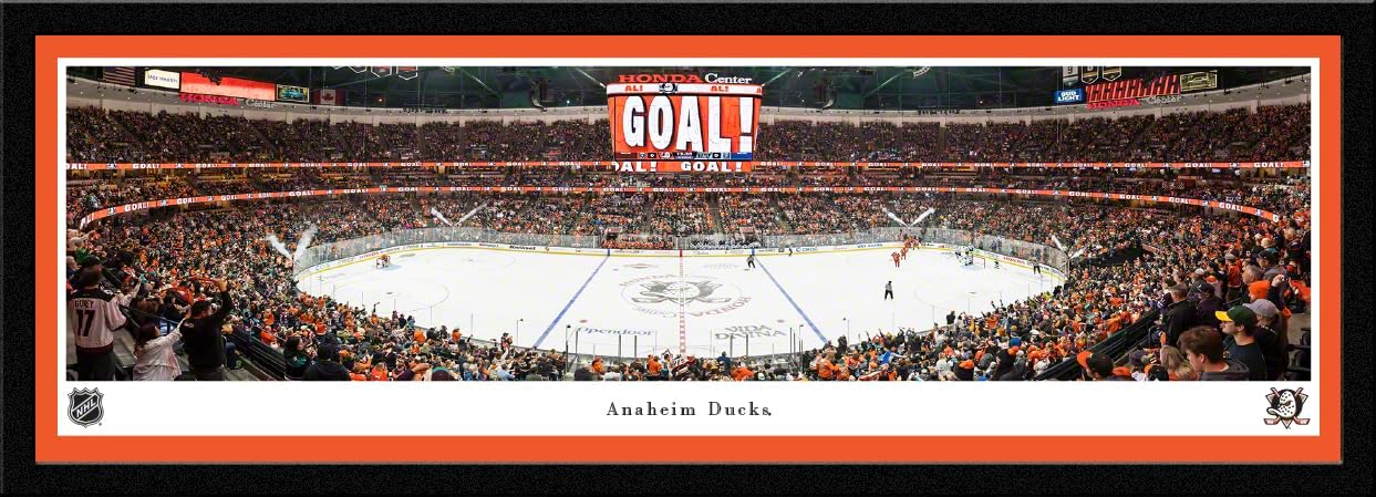 Anaheim Ducks - Double Mat, Deluxe Framed Picture by Blakeway Panoramas (44"W x 18"H)