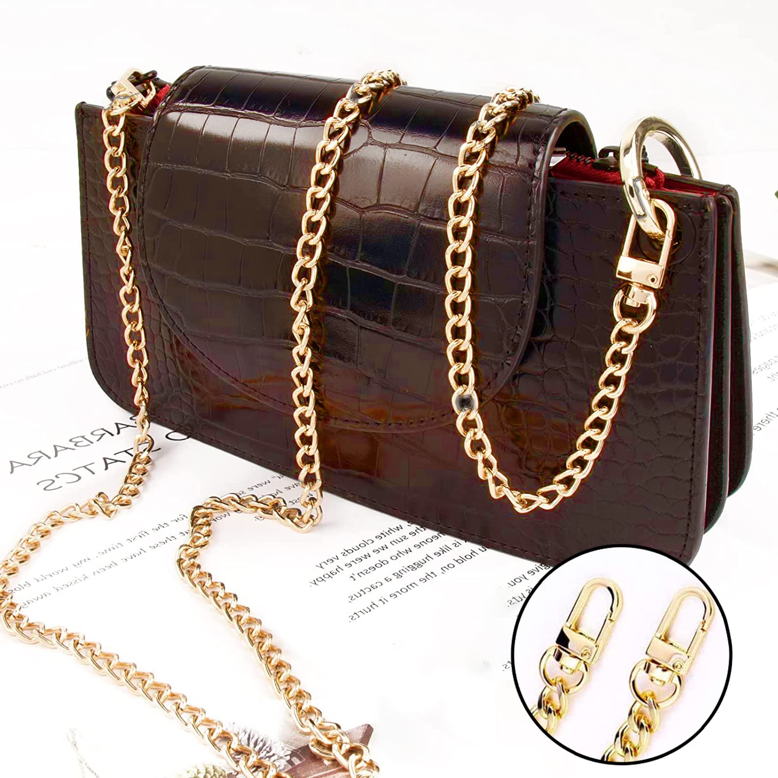 Bijou De Sac Chaine Sac à Main Réglable 50-120cm - Cuir Et Métal Doré/Argenté Bandouliere Pour Sac