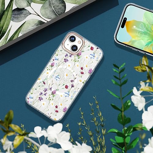 Miniatura 7 de MILPROX Funda compatible con iPhone 15, compatible con MagSafe, bonito patrón floral de flores para niñas y mujeres, funda protectora magnética