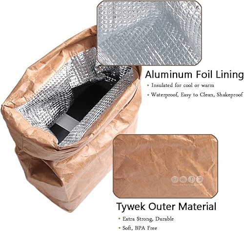 Miniatura 2 de Hangnuo Paquete de 2 bolsas de almuerzo de papel marrón aisladas, reutilizables, bolsas de almuerzo retro para adultos, trabajo, oficina, papel