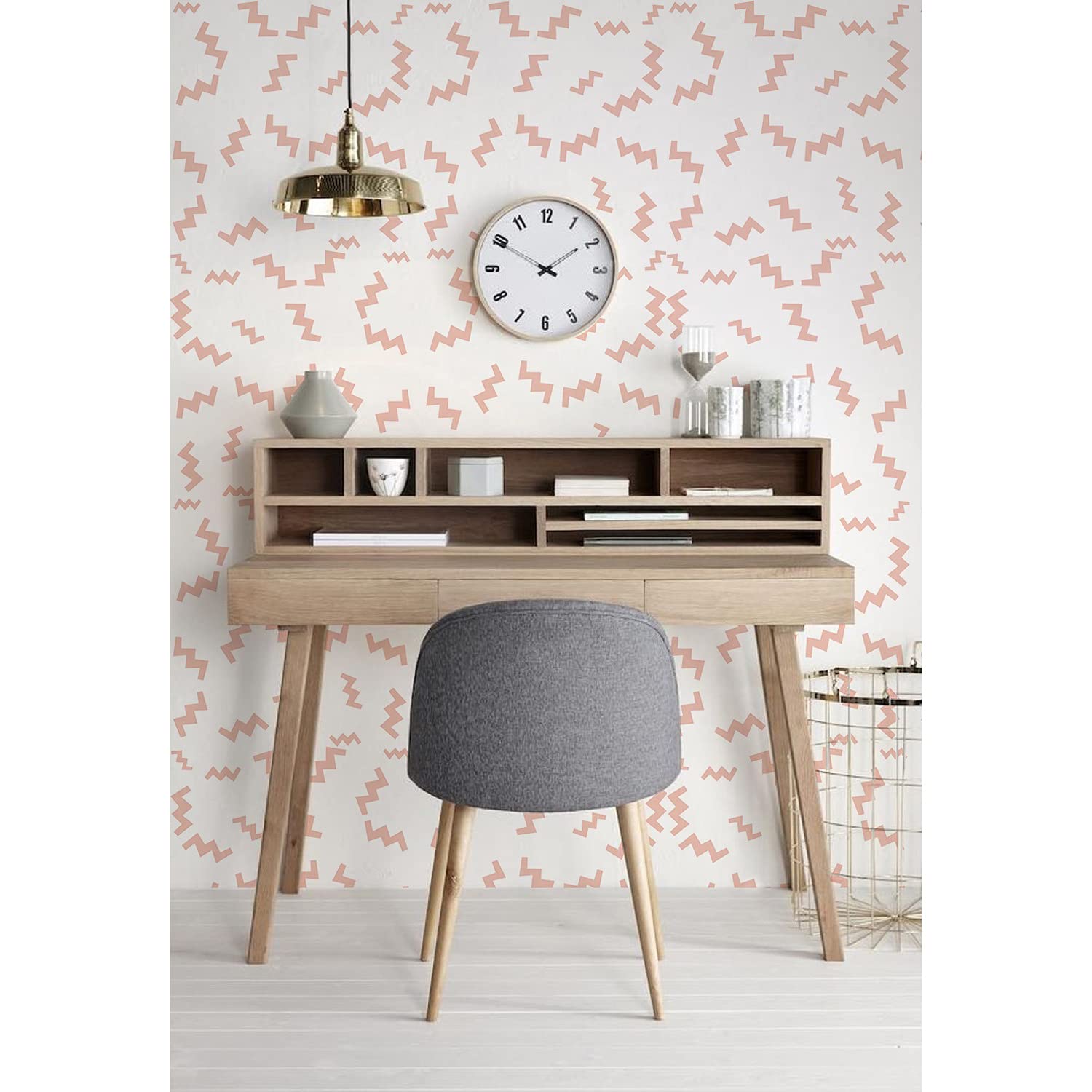 Papier peint rétro 152x104 cm à motif géométrique zigzag coloré pour décoration murale de salon