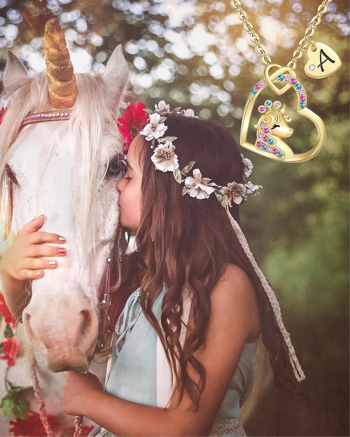 Chunyee Unicorn Gifts for Girls, CZ Heart Unicorn Necklaces Initial Necklace Easter Gifts Birthday Gifts for Girls Teens - Image 8