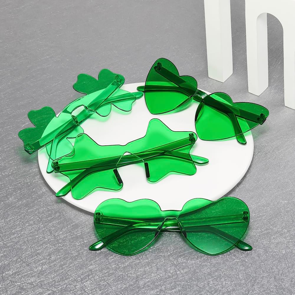 8 Piece St. Patrick’s Day Irish Shamrock Sunglasses Green Lucky Heart Star Four Leaf Clover Party Glasses