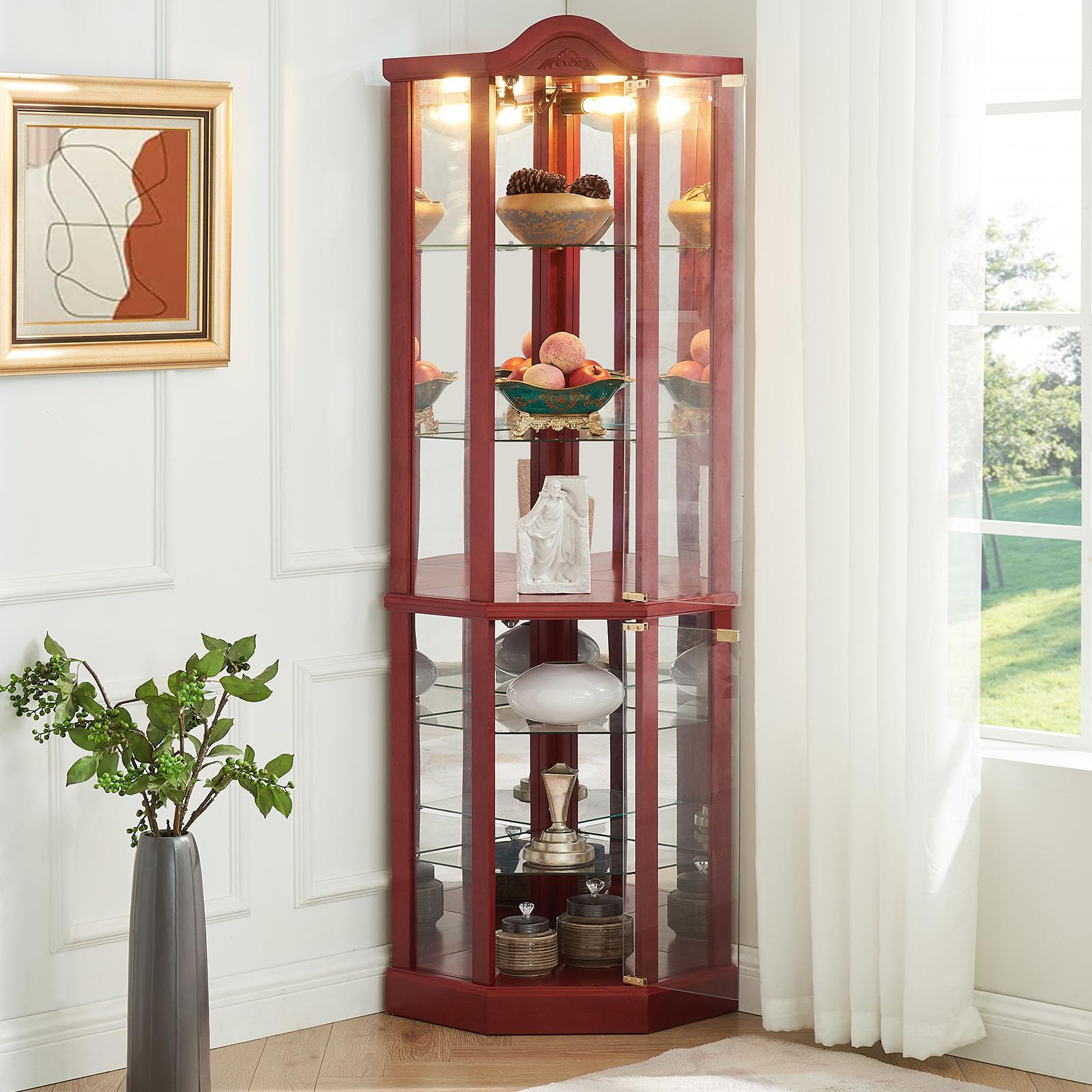 Amazon.com: Cherry Corner Curio Cabinet with 4 Adjustable Glass