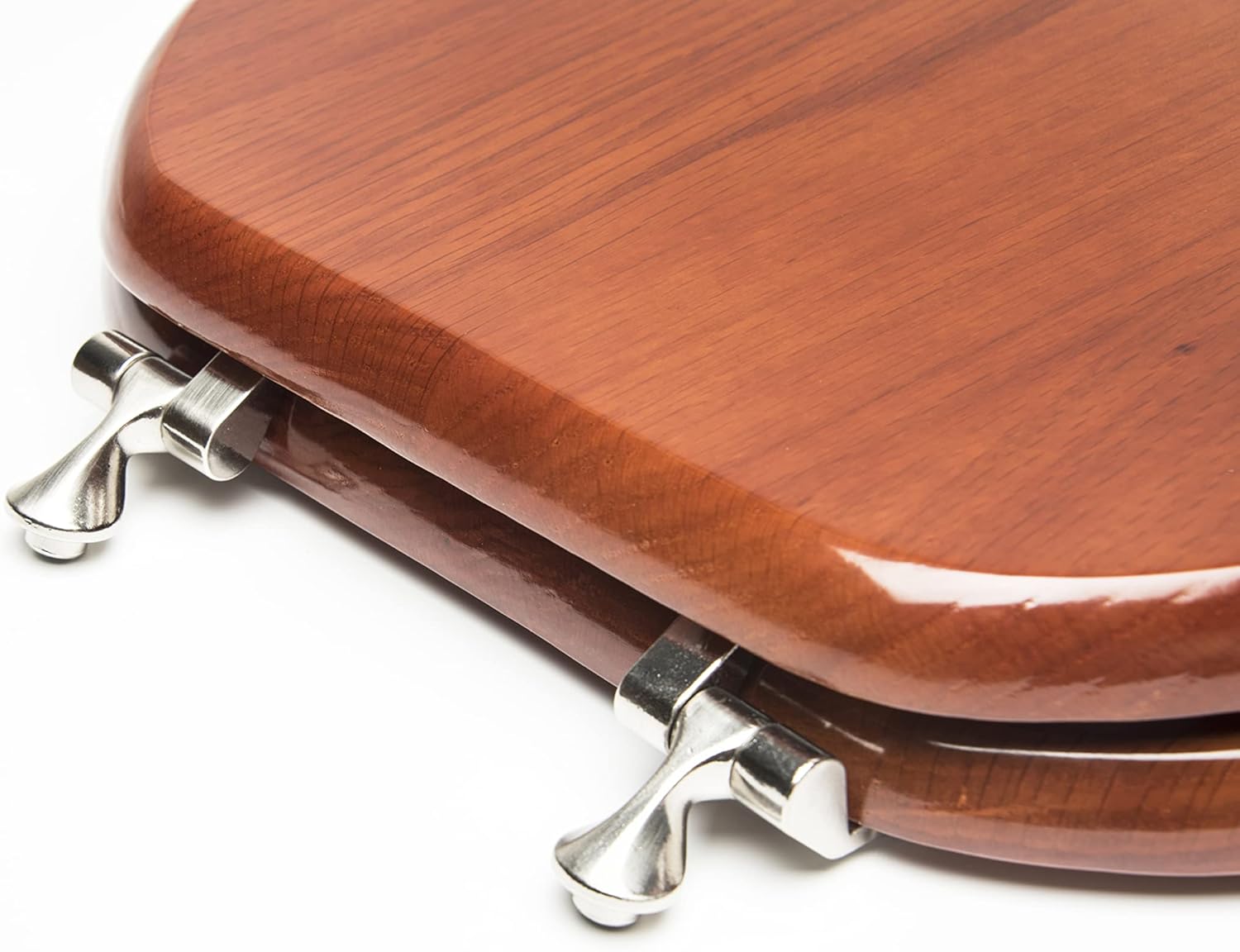 5Q1R2-15BN Solid Oak Traditional Design Toilet Seat with Solid Metal Hinges, Round, Cherry with Brushed Nickel