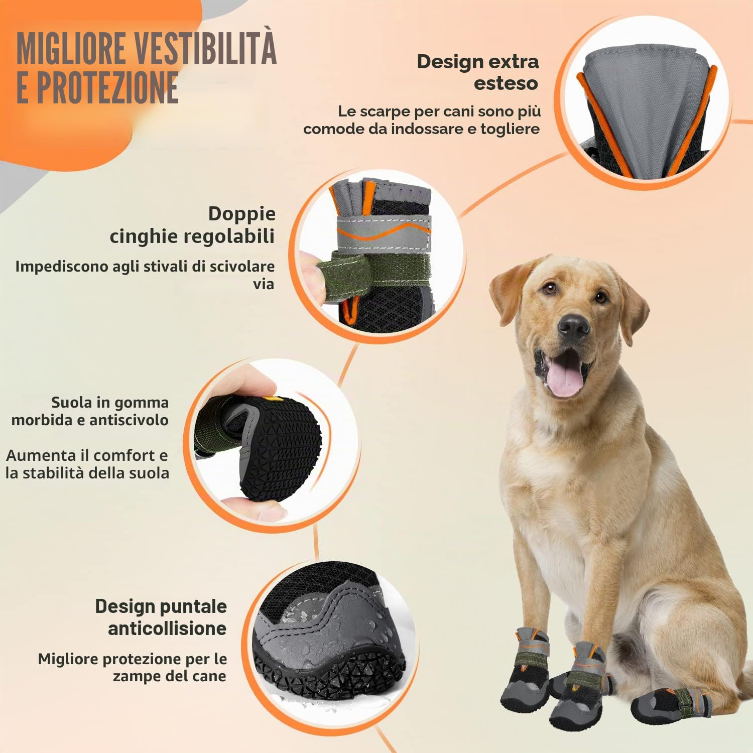SlowTon Stivali per Cani, Protettore Traspirante della Paw del Cane, Doppio Regolabile e Lavabile Antiscivolo Scarpe per Cani con Striscia Riflettente, Comodi Stivali da Passeggio del Cane per Cani
