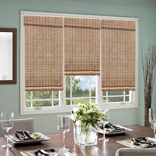 Miniatura 10 de LANTIME Persianas de madera para ventana, persianas enrollables opacas de bambú, fácil instalación para el hogar y el jardín, patrón 6