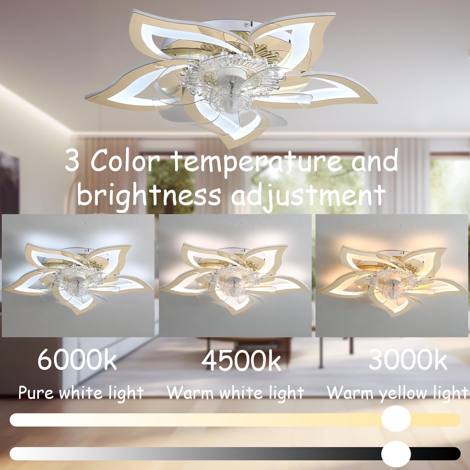 Smart Deckenventilator Mit Beleuchtung Und Fernbedienung Leise, Led Deckenventilator Mit Licht Dimmbar 6 Gang Reversibel Deckenleuchte Mit Ventilator Für Küchen, Wohnzimme