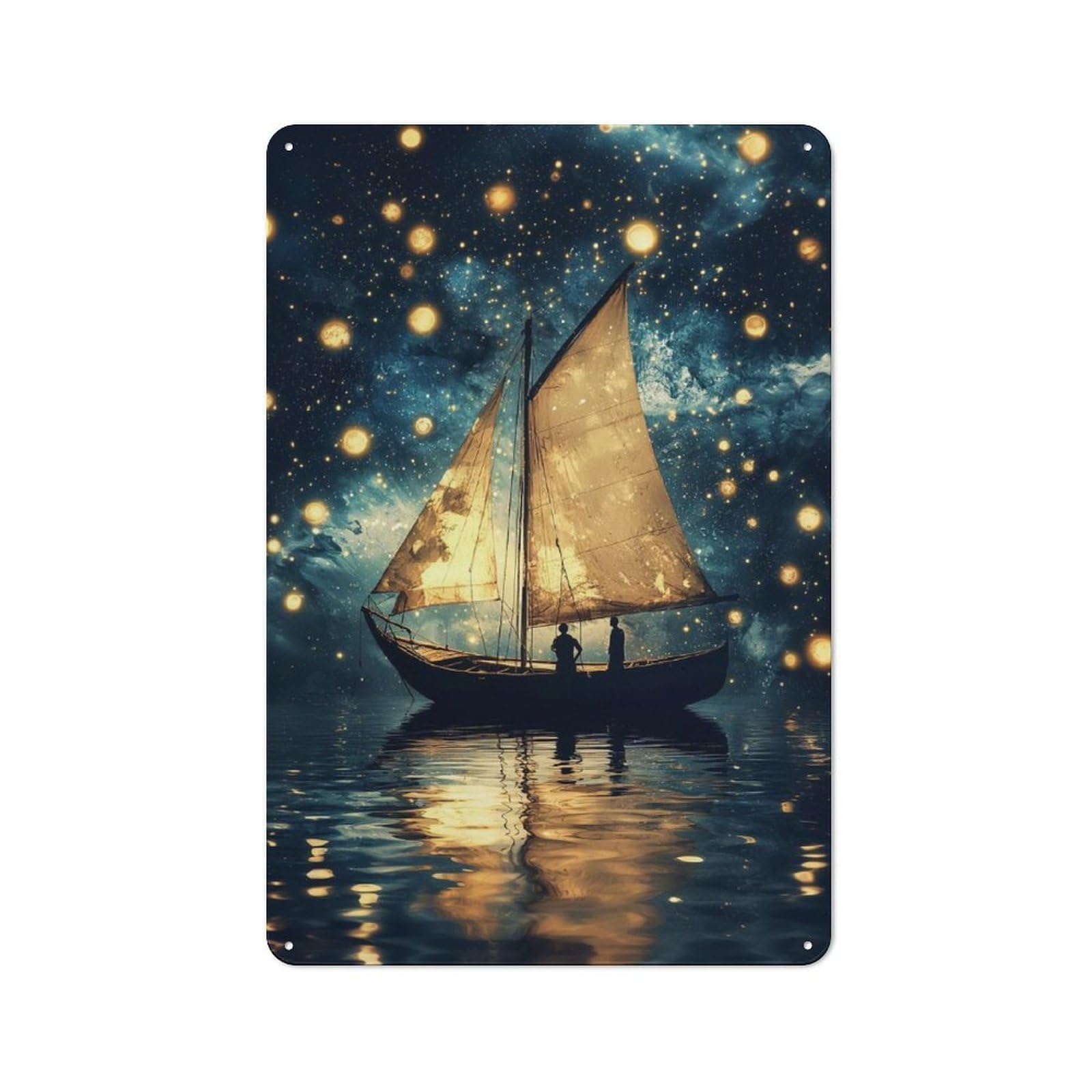 Junmoney Sailboat Under A Starry Sky Metal Wall Sign 30X20cm Featuring For Pub Or Café, For Pub Decor Enthusiasts, For Retro Home Interiors