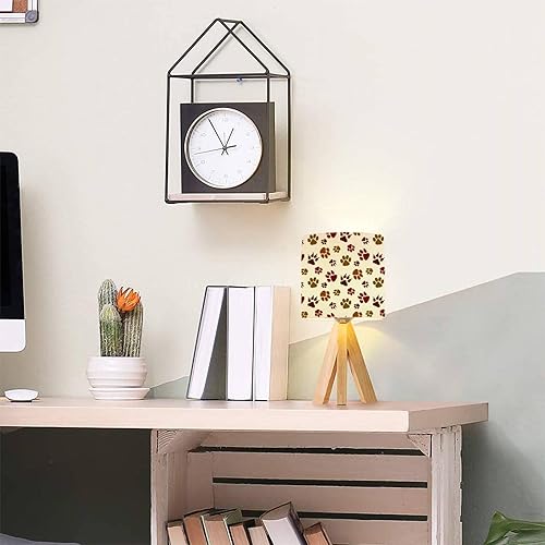 Miniatura 2 de Lámpara de mesa con trípode, patrón de patas, moderna lámpara de escritorio regulable con base de madera, pantalla de tela para habitación de niños,