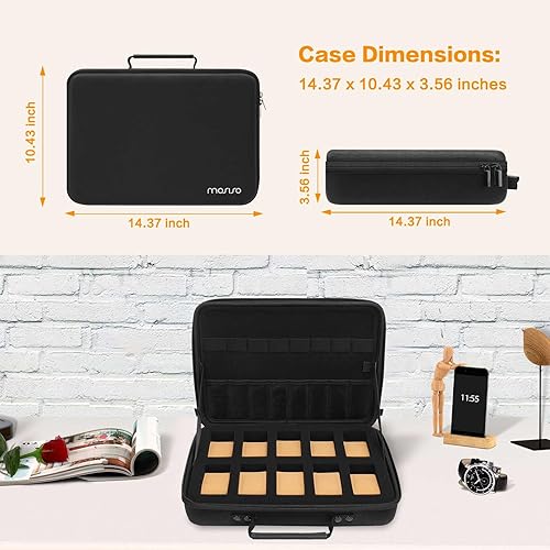Miniatura 2 de MOSISO Caja de reloj, 10 ranuras para relojes, organizador de exhibición de relojes para hombres, organizador de caja de reloj portátil con asa para