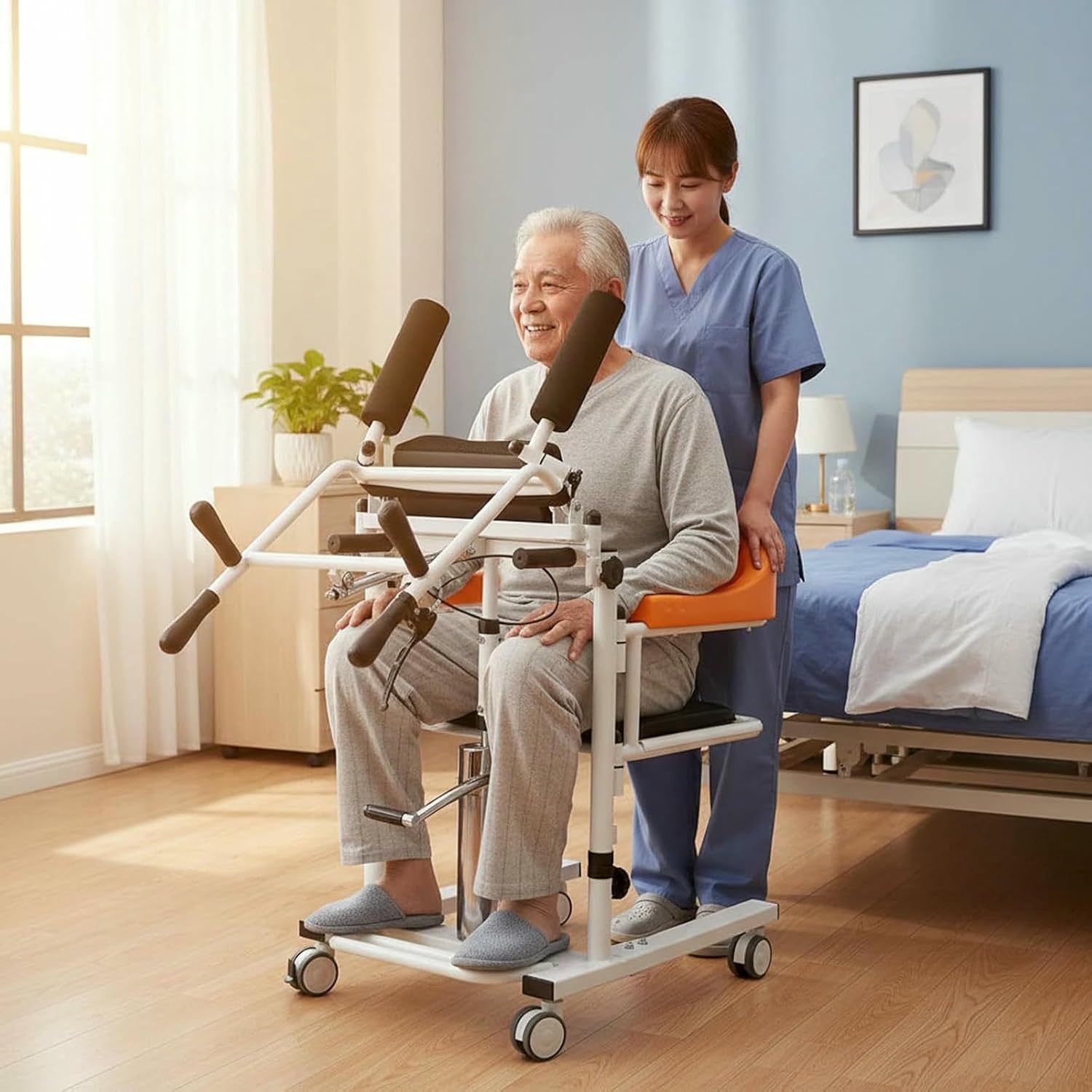 240 lb Home Care Mobility Transfer Chair, Capacity Patient Lift Transfer Chair for Home, Hydraulic Patient Lift Chair for Elderly Adults