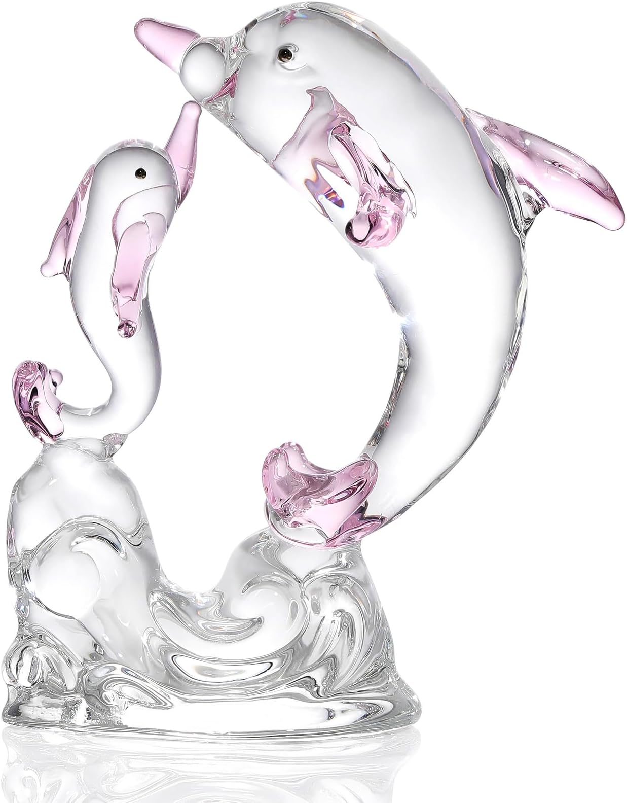 Ornalrist Double Pink Cute Crystal Dolphin Gifts for Women Mom, Glass Sea Animal Decorations for Home Decor Crystal Art Sculpture Statue Collectible Home Decor